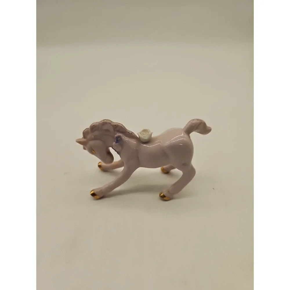 Vintage Japan Purple Ceramic Horse Figurine With Gold Feet 4 Inches